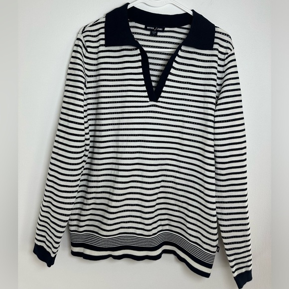 Nautica Women's Long Sleeve Striped Johnny Collar Pointelle Stitch. Size Large - Picture 1 of 10